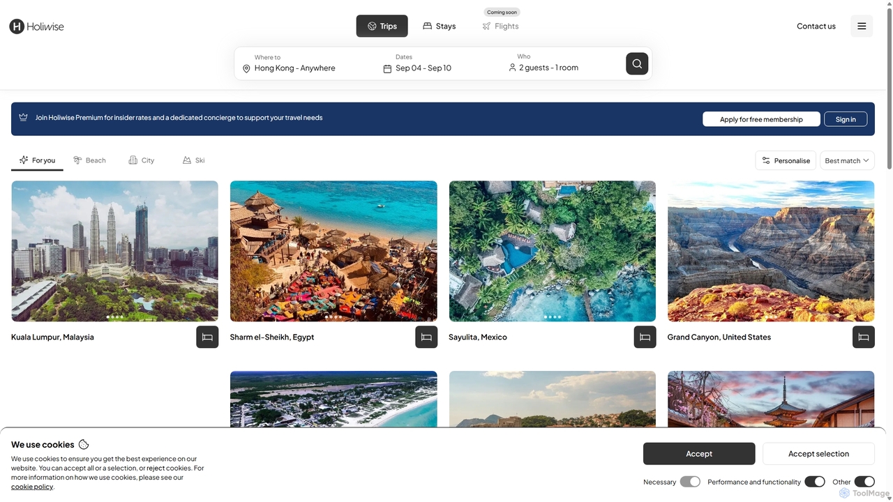 Holiwise: Explore destinations for Holiwise