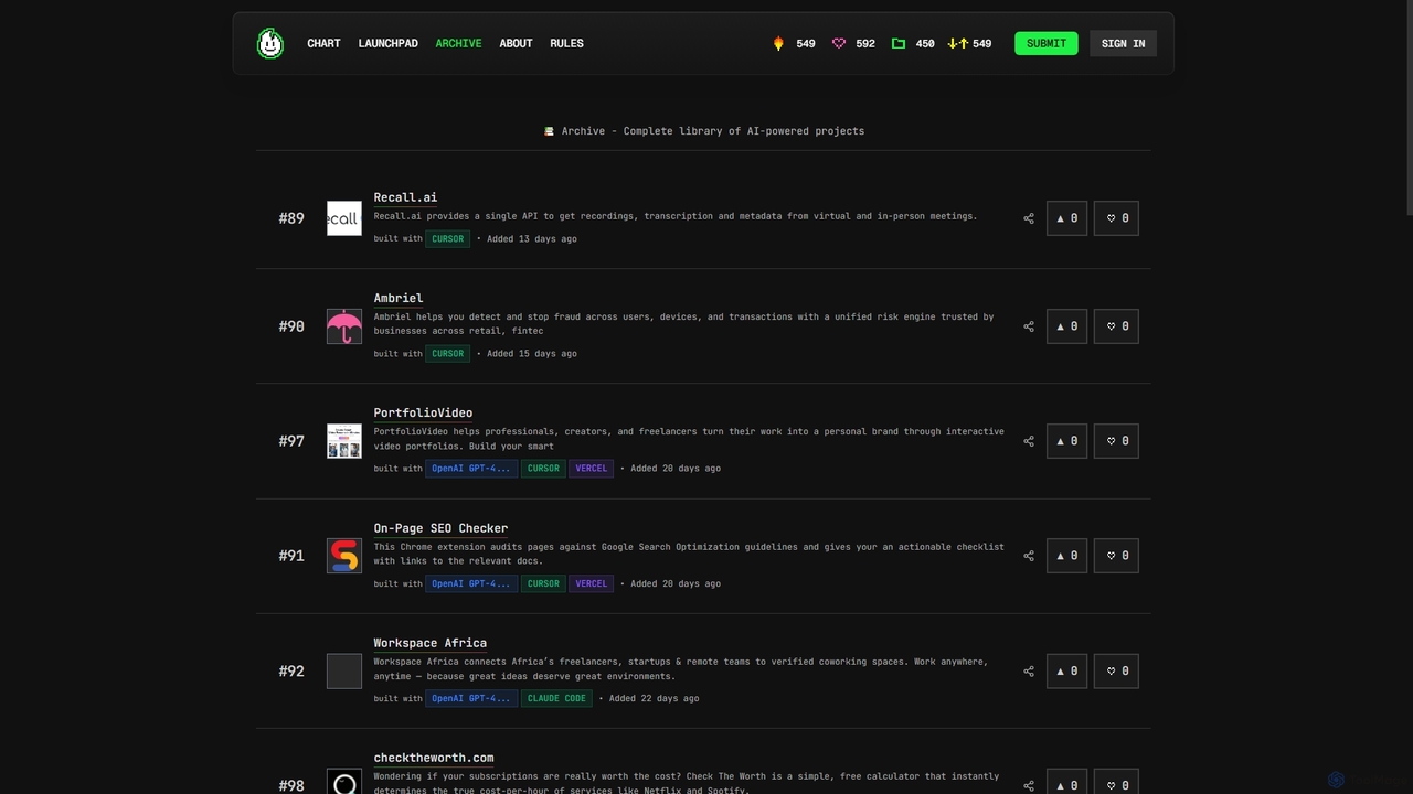 All AI Projects - Hot100.ai Archive for Hot100