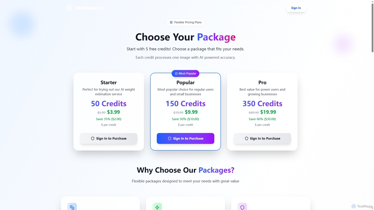 HowHeavy.io Pricing - Affordable AI Weight Estimation for Howheavy