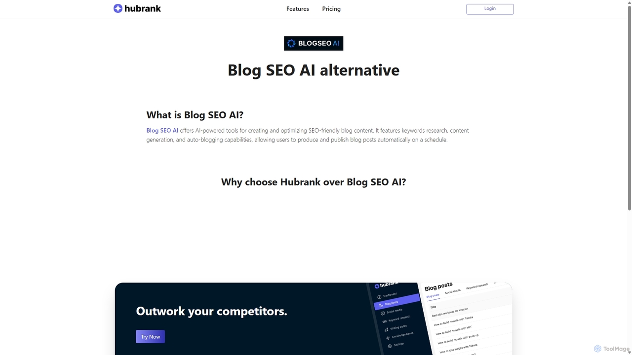 Blog SEO AI alternative | Hubrank for Hubrank