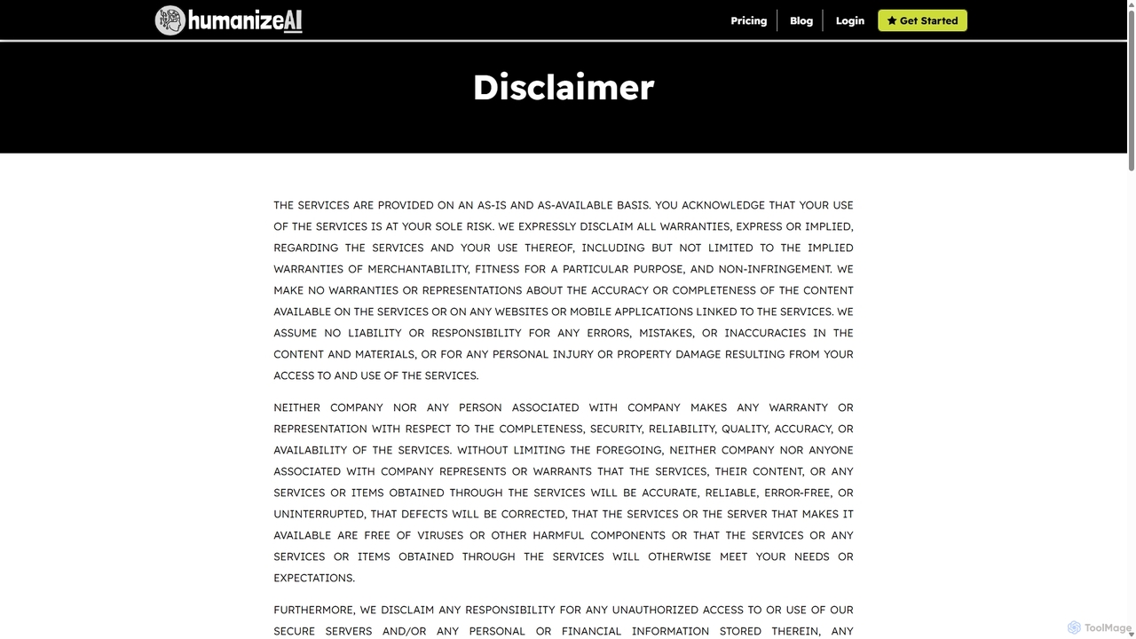 Disclaimer - humanizeai.io for Humanizeai
