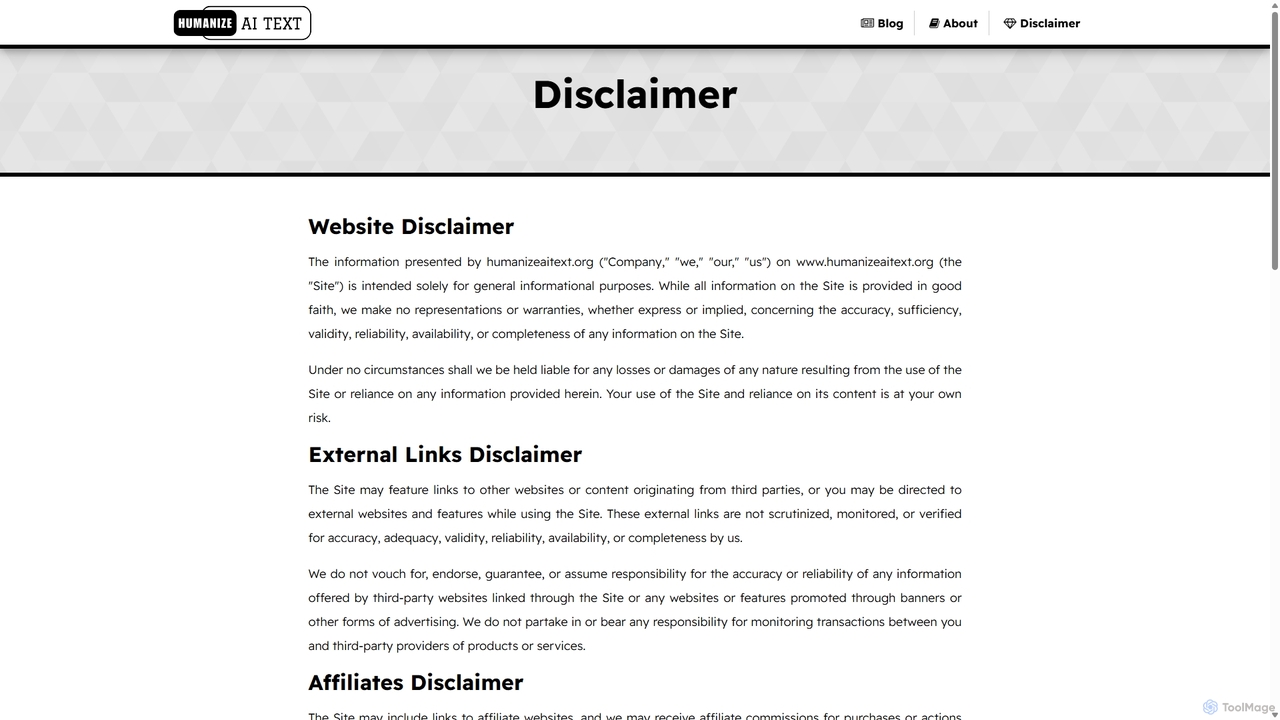 Disclaimer - humanizeaitext.org for Humanizeaitext