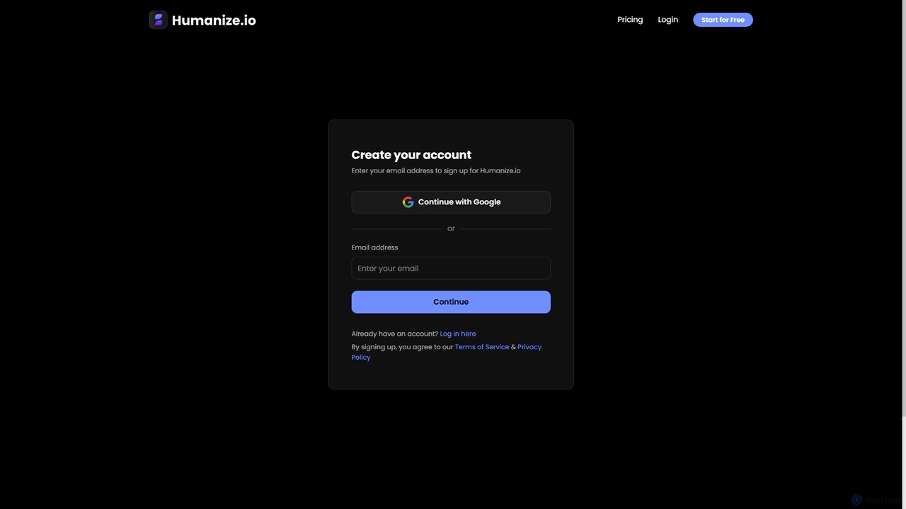 Sign up for Free | Humanize.io for Humanize.io