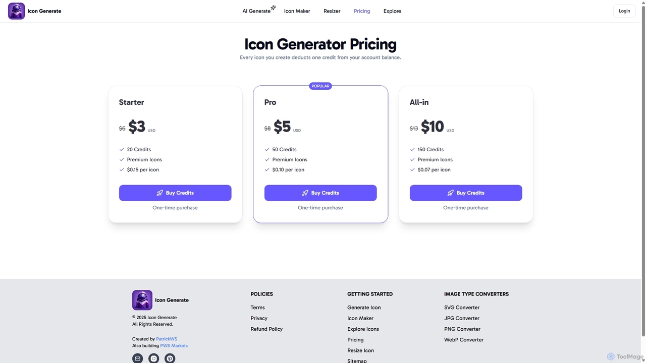 Pricing | Buy Credits | IconGenerate.com for Icongenerate