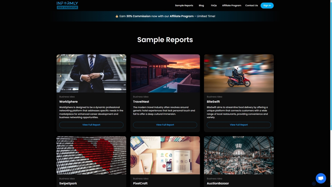 Sample Reports • Idea Validator • Informly • Validate your Business Idea instantly with the help of AI for Idea Validator