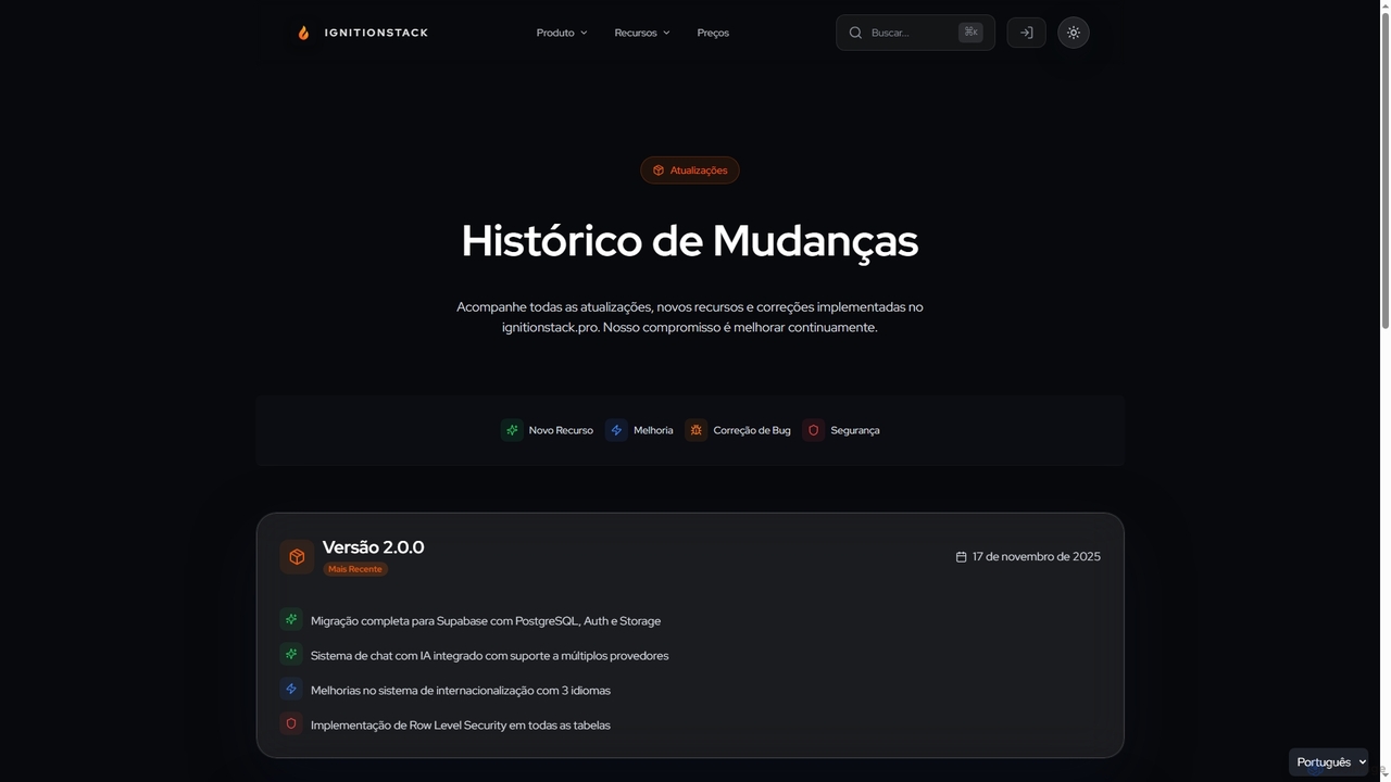 Changelog | ignitionstack.pro - Histórico de Atualizações for IgnitionStack