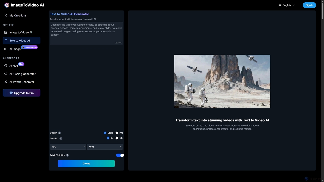 Free Text to Video AI Generator | Create AI Videos for Imagetovideoai