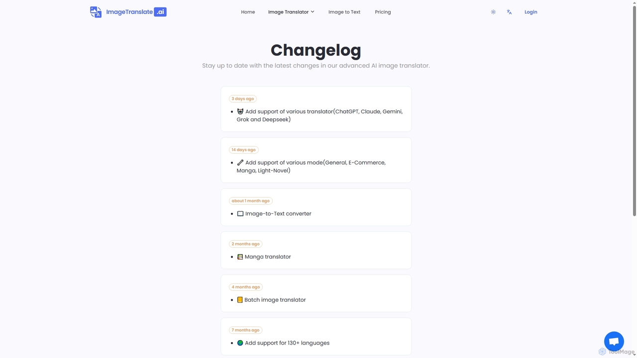 Changelog - ImageTranslate.AI for Imagetranslate