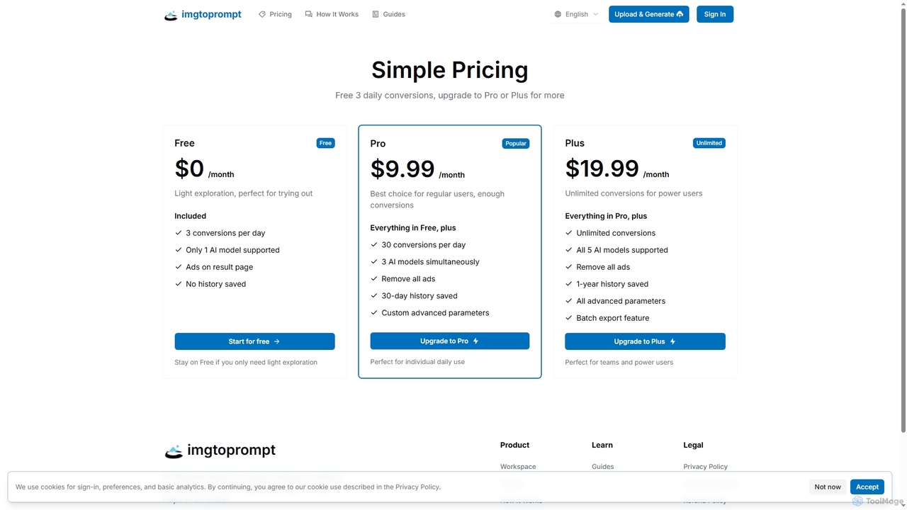 ImgtoPrompt Pricing | Image-to-Prompt Plans & Credits for ImgtoPrompt