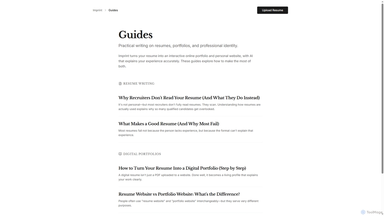 Imprint | Resume to Interactive Portfolio in Minutes for Imprint