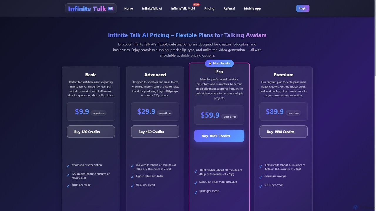 Infinite Talk AI Pricing - AI Talking Avatar for All for Infinite Talk AI