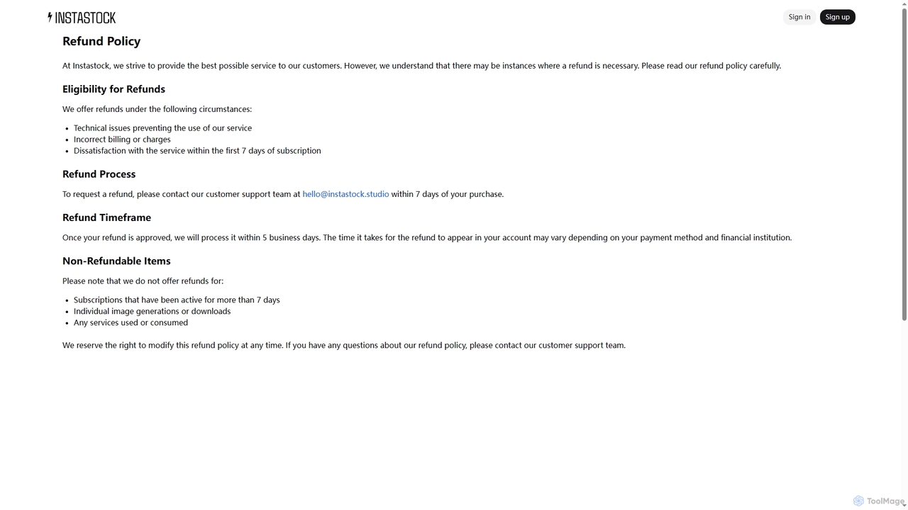 Instastock | Refund Policy for Instastock