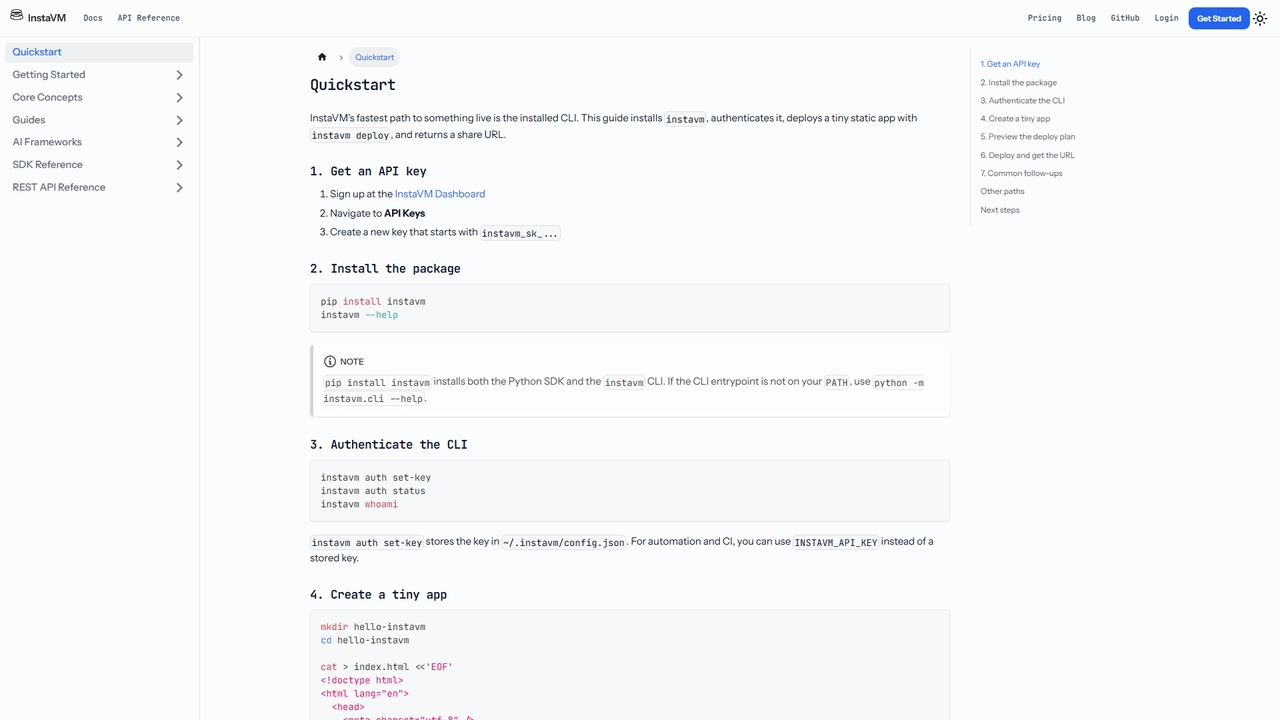 Quickstart | InstaVM Documentation for InstaVM