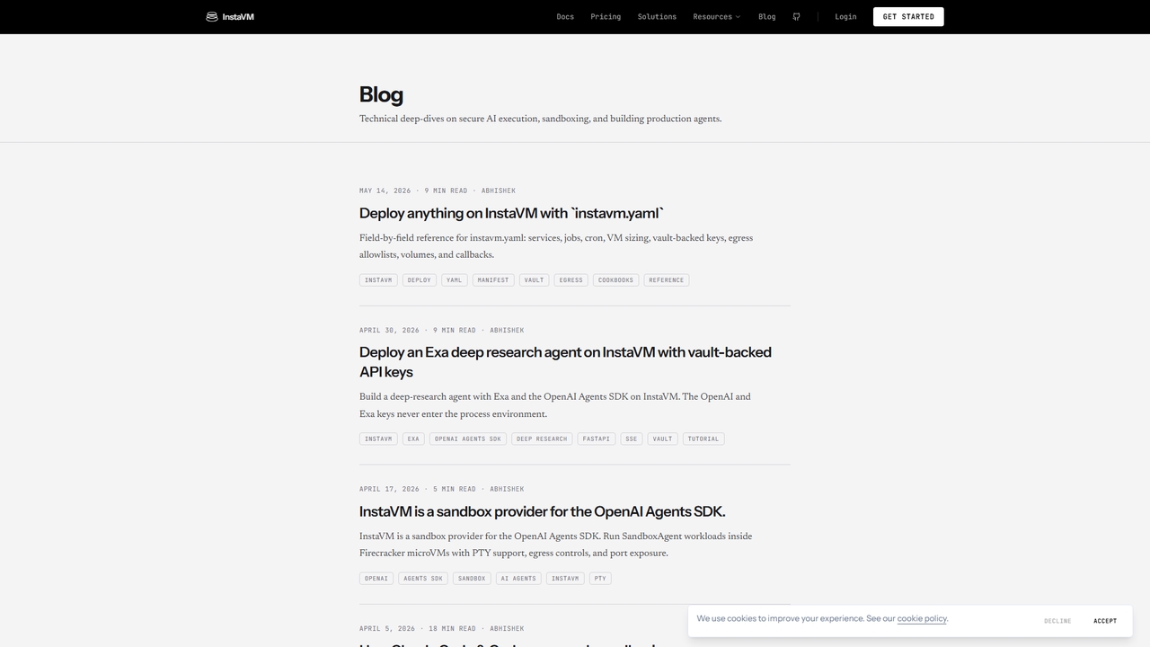 Blog - AI Code Execution, Security & Agent Development | InstaVM for InstaVM