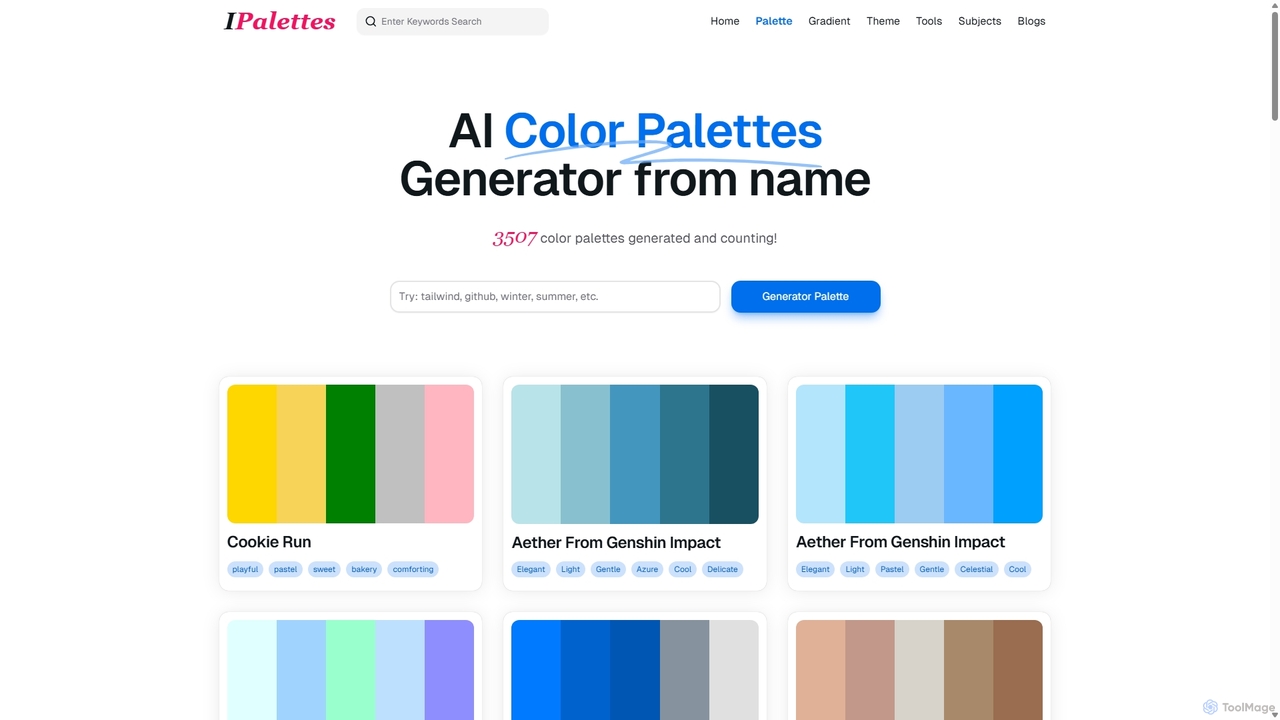 AI Color Palettes Generator from name - IPalettes for Ipalettes