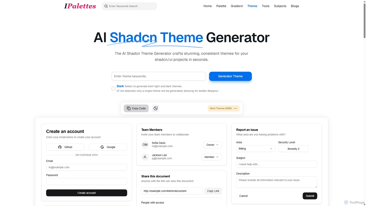 AI Generator shadcn Theme - IPalettes for Ipalettes