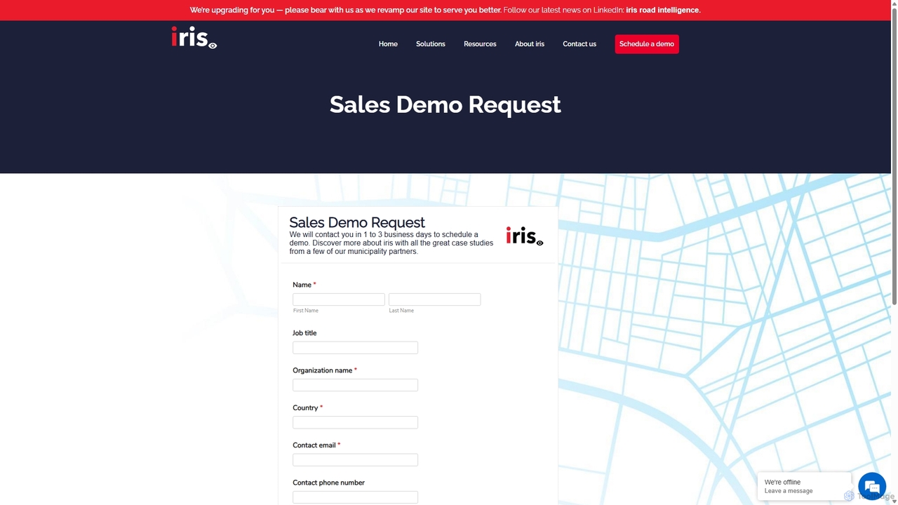 Sales demo request iris roads for Irisradgroup