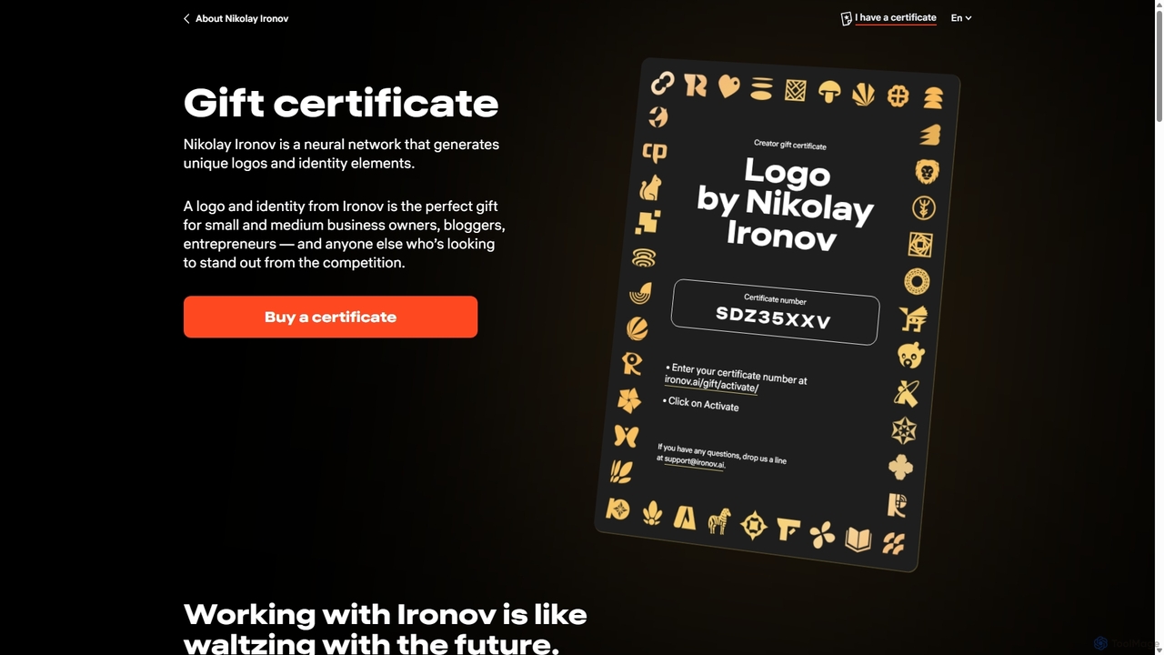 Gift certificate for Nikolay Ironov for Ironov