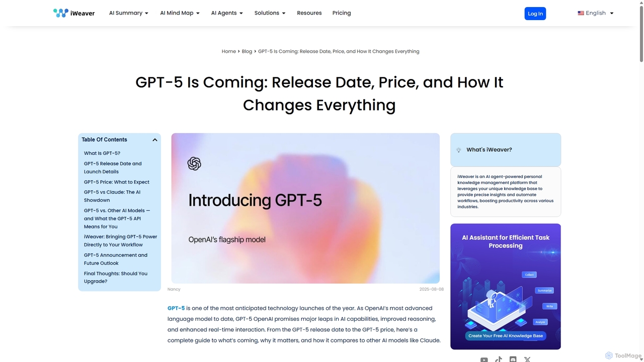 GPT-5 Release Date & Price: What It Means for Researchers & Businesses for Iweaver