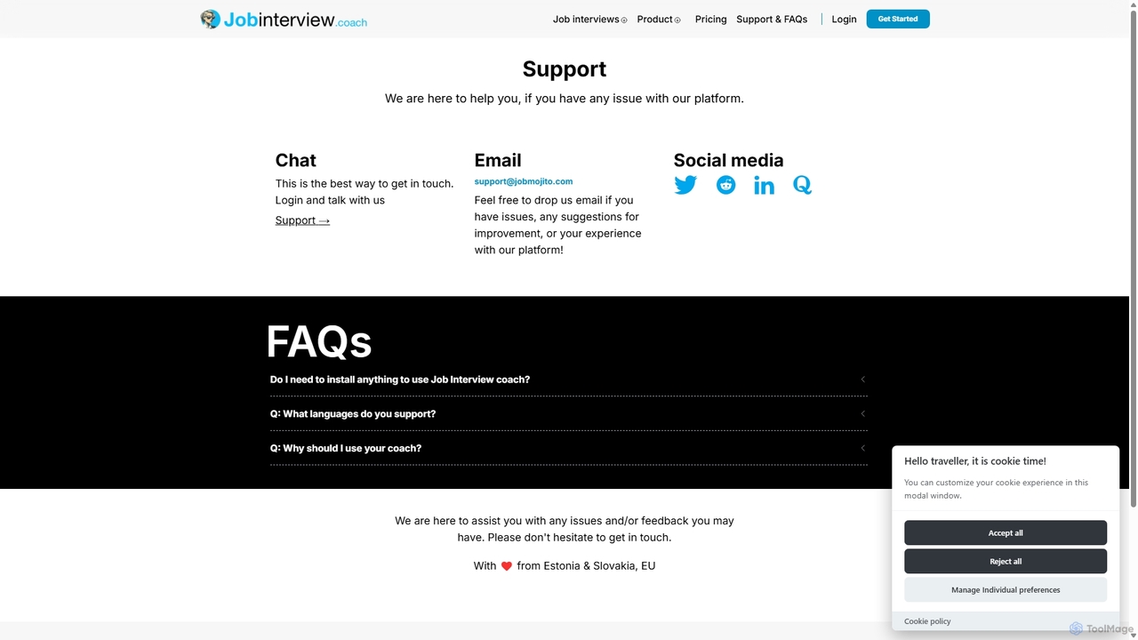 Support & FAQ [JobInterview.coach] for JobInterview.coach