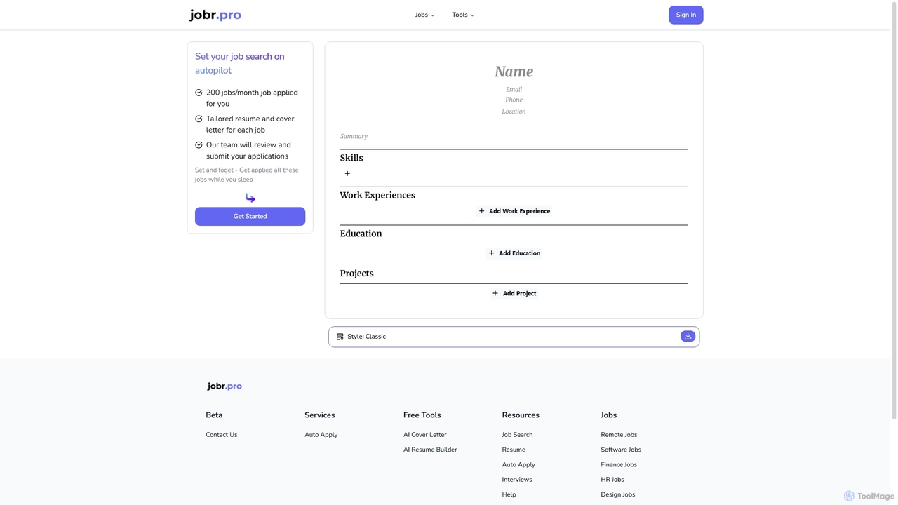 AI Resume Builder | Create Resume, Translate and Optimize For Job for Jobr.pro