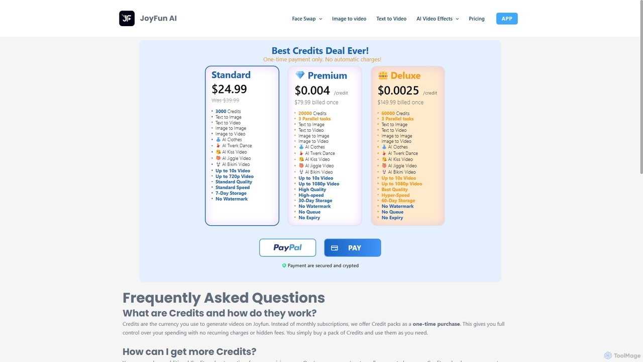 Joyfun AI Pricing - No Subscription, Credits Never Expire for Joyfun