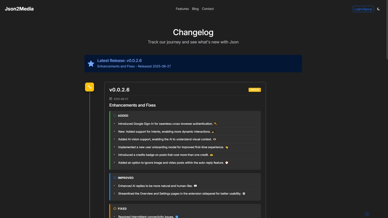 Changelog - Latest Updates & Features | Json2Media for Json2media