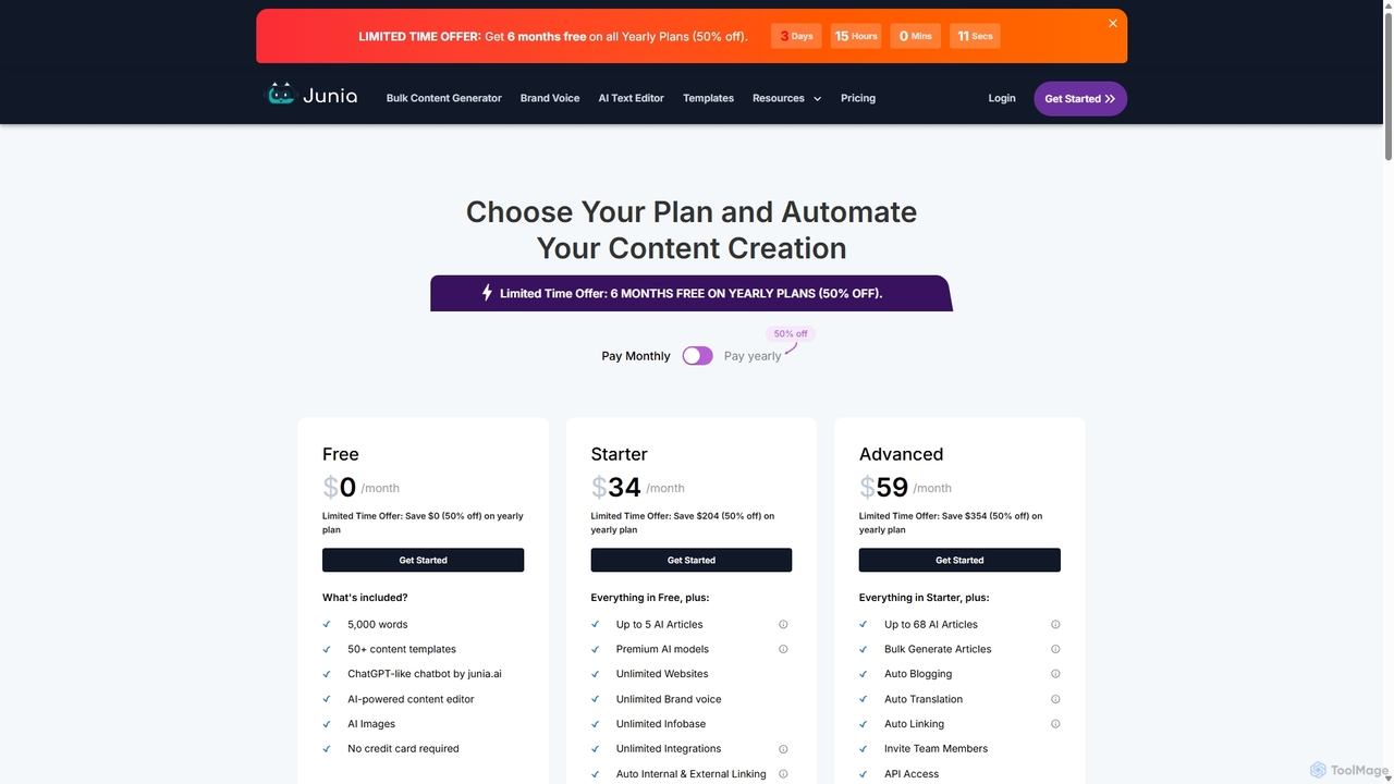 Most affordable AI content creation platform, endless possibilities - Junia Pricing for Junia AI