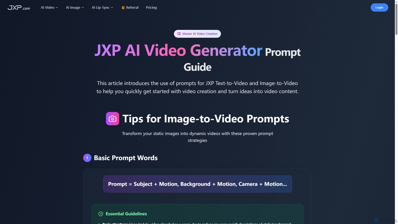 JXP AI Video Generator Prompt Guide | JXP for Jxp