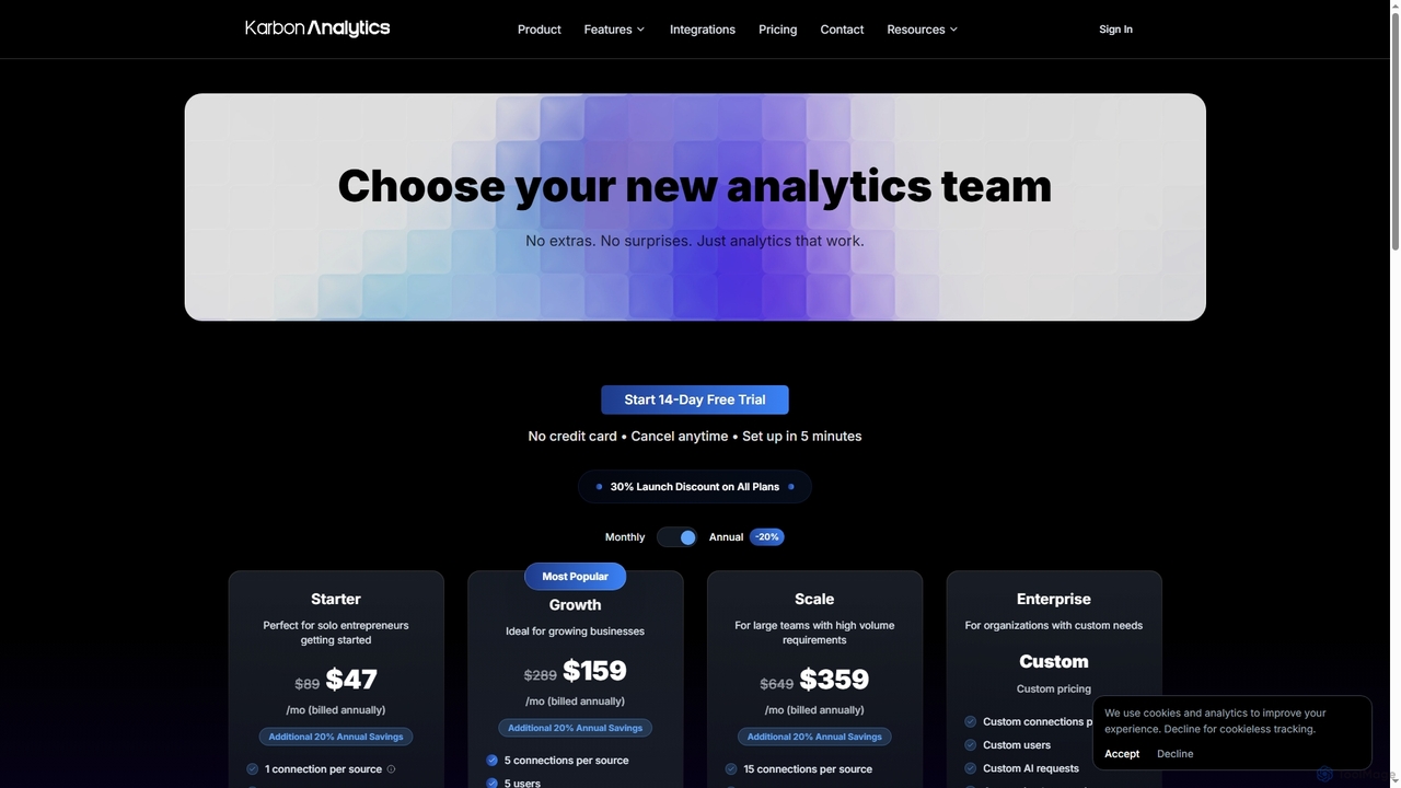Pricing - Simple, Transparent Plans | Karbon Analytics for Karbon Analytics