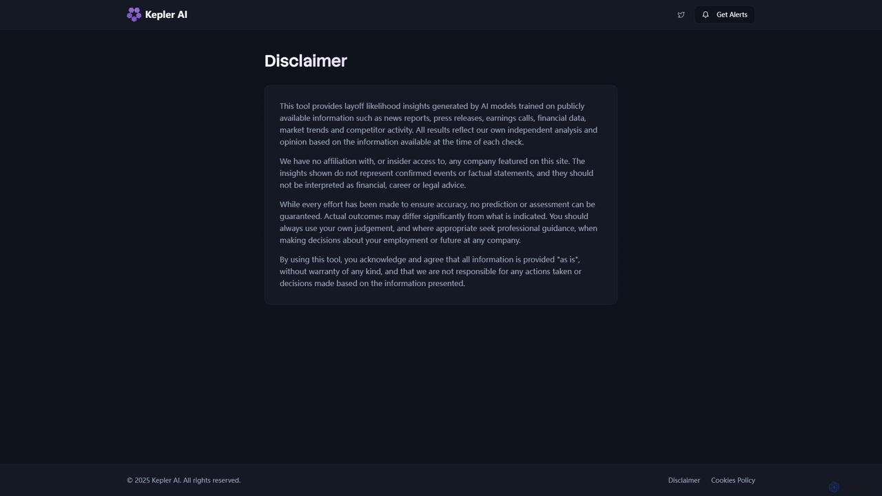 Kepler AI - Real-Time AI Company Layoff Predictions for Kepler