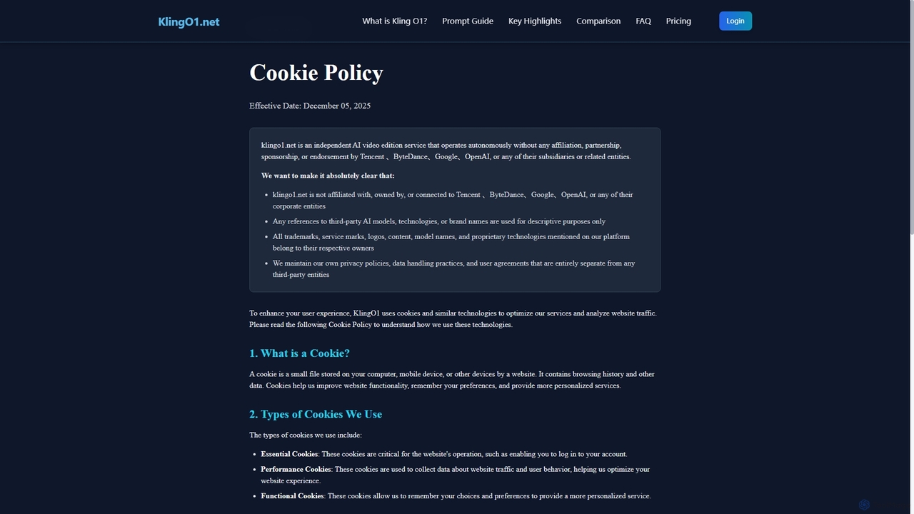 Cookie Policy | KlingO1 for Kling O1
