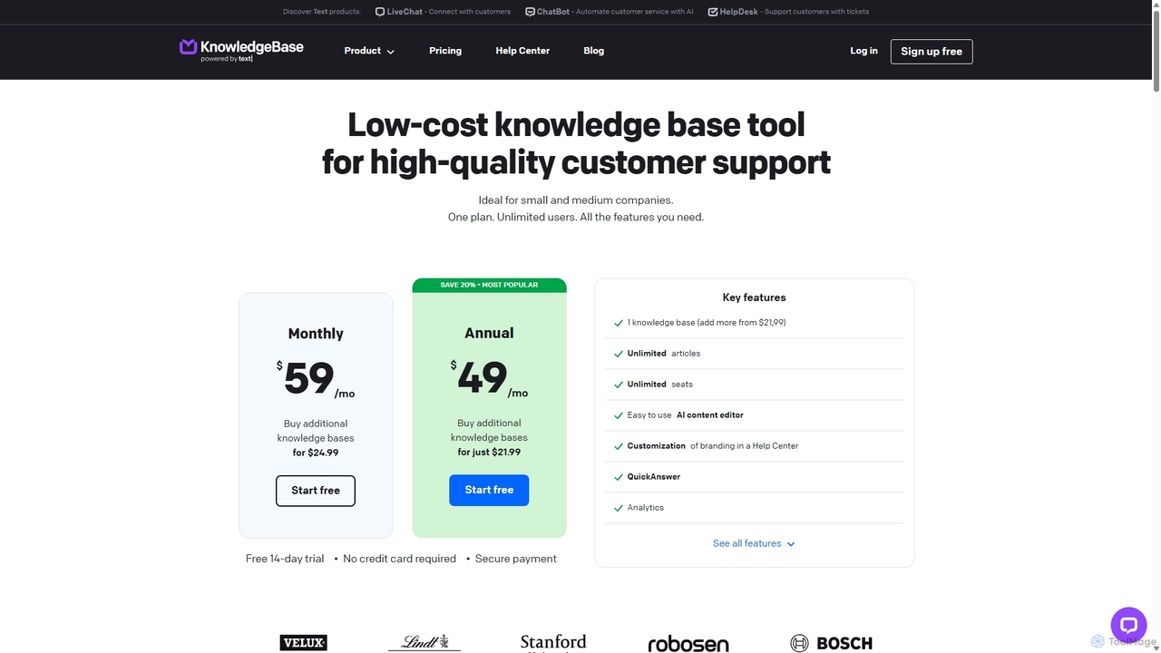Pricing - Start for Free | KnowledgeBase for KnowledgeBase