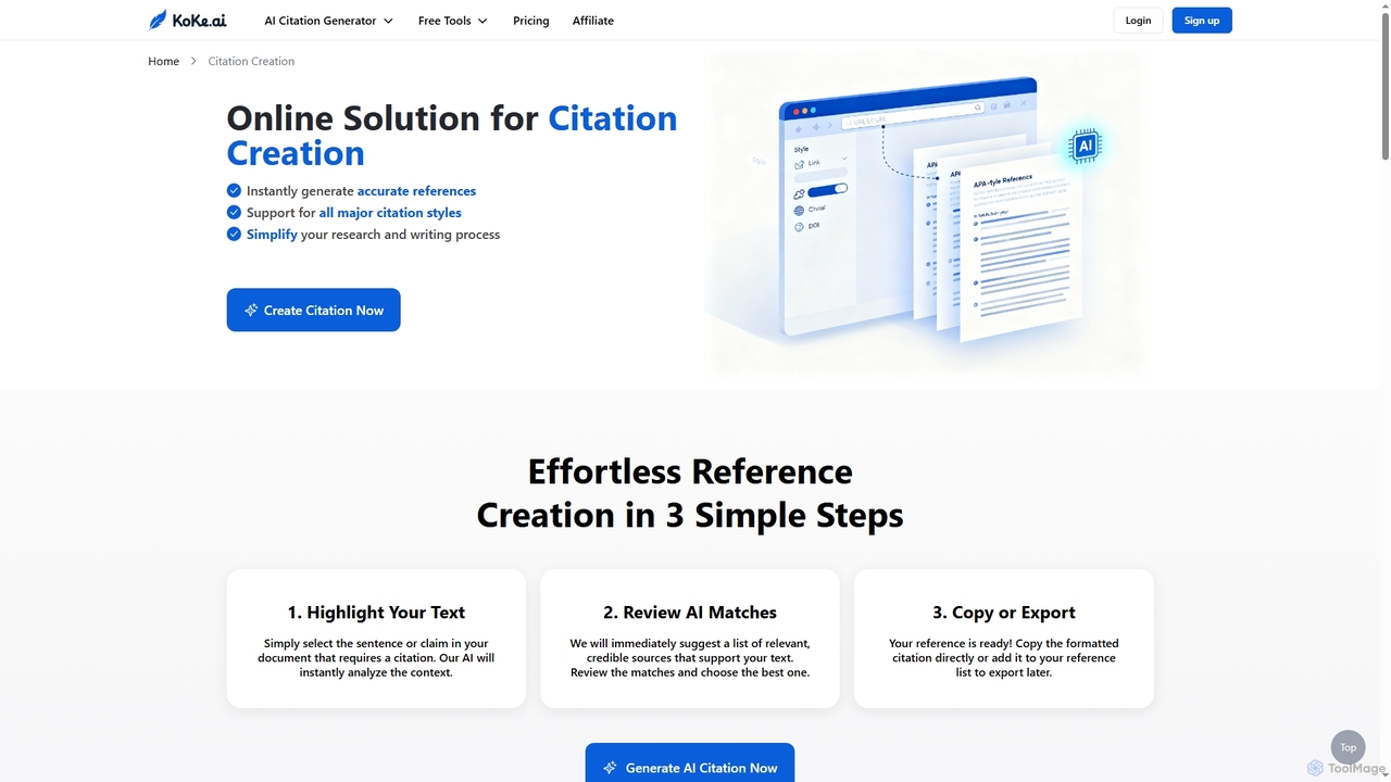 Effortless Citation Creation | Free & Accurate Reference Tool for Koke