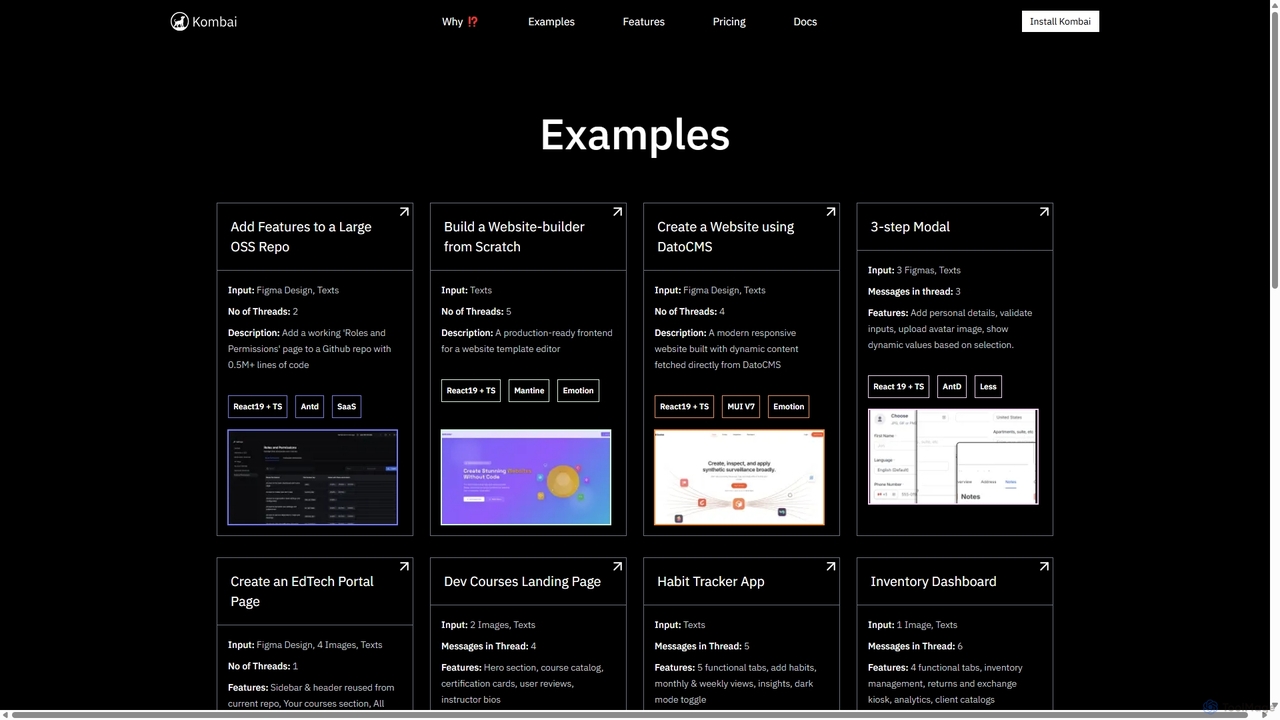 Examples - Kombai AI Agent for Kombai