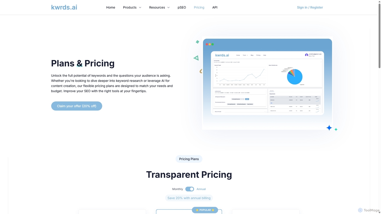 Pricing Plans: Affordable SEO Tools | kwrds.ai for Kwrds.ai