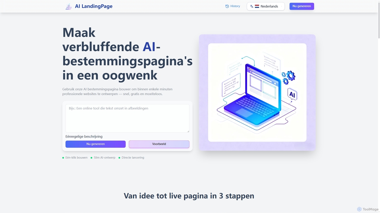 Gratis AI Website Bouwer – Maak Websites in Minuten for Landing Page AI