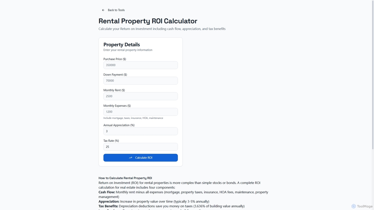 Rental Property ROI Calculator - Free Investment Analysis Tool | LandlordTax - Schedule E Made Easy for DIY Landlords for Landlordtax