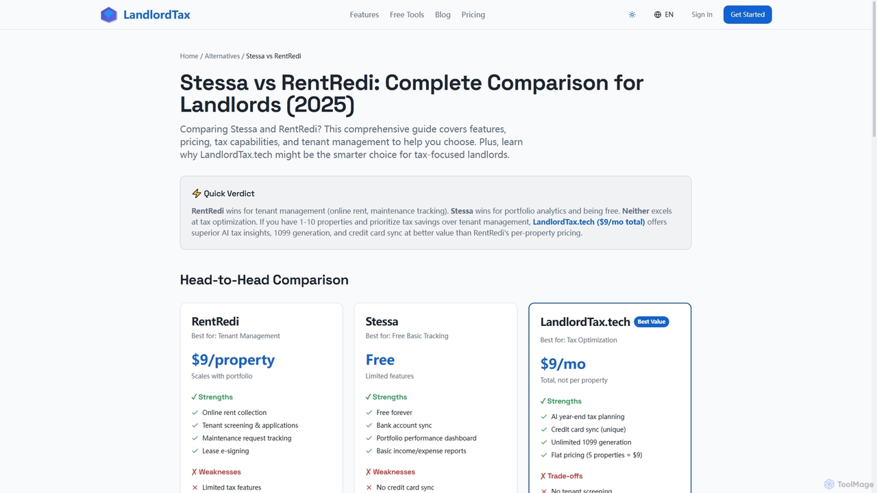 Stessa vs RentRedi: Complete Comparison for Landlords (2025) | LandlordTax.tech | LandlordTax - Schedule E Made Easy for DIY Landlords for Landlordtax