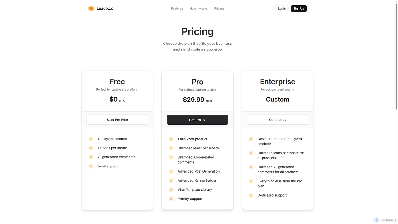 Pricing - Leado for Leado