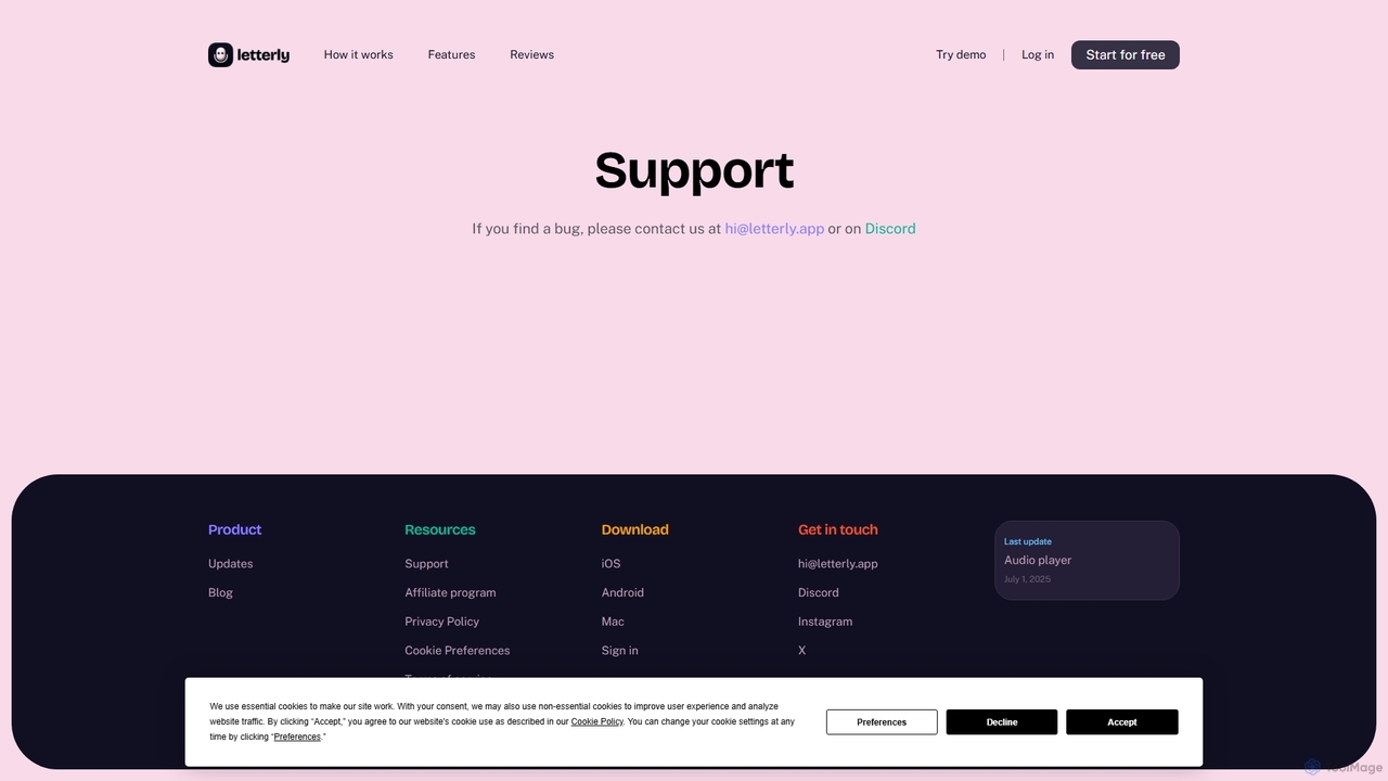 Support · Letterly for Letterly