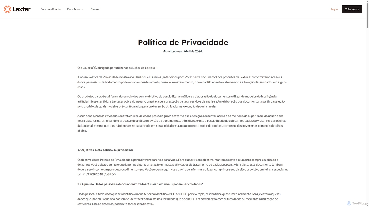 Política de Privacidade - Lexter for Lexter