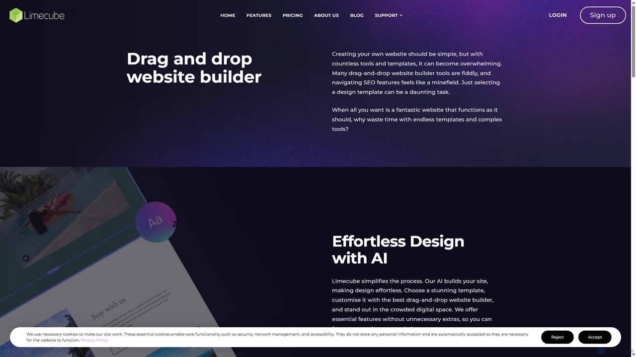 Features Limecube | Drag n Drop website builder for Limecube