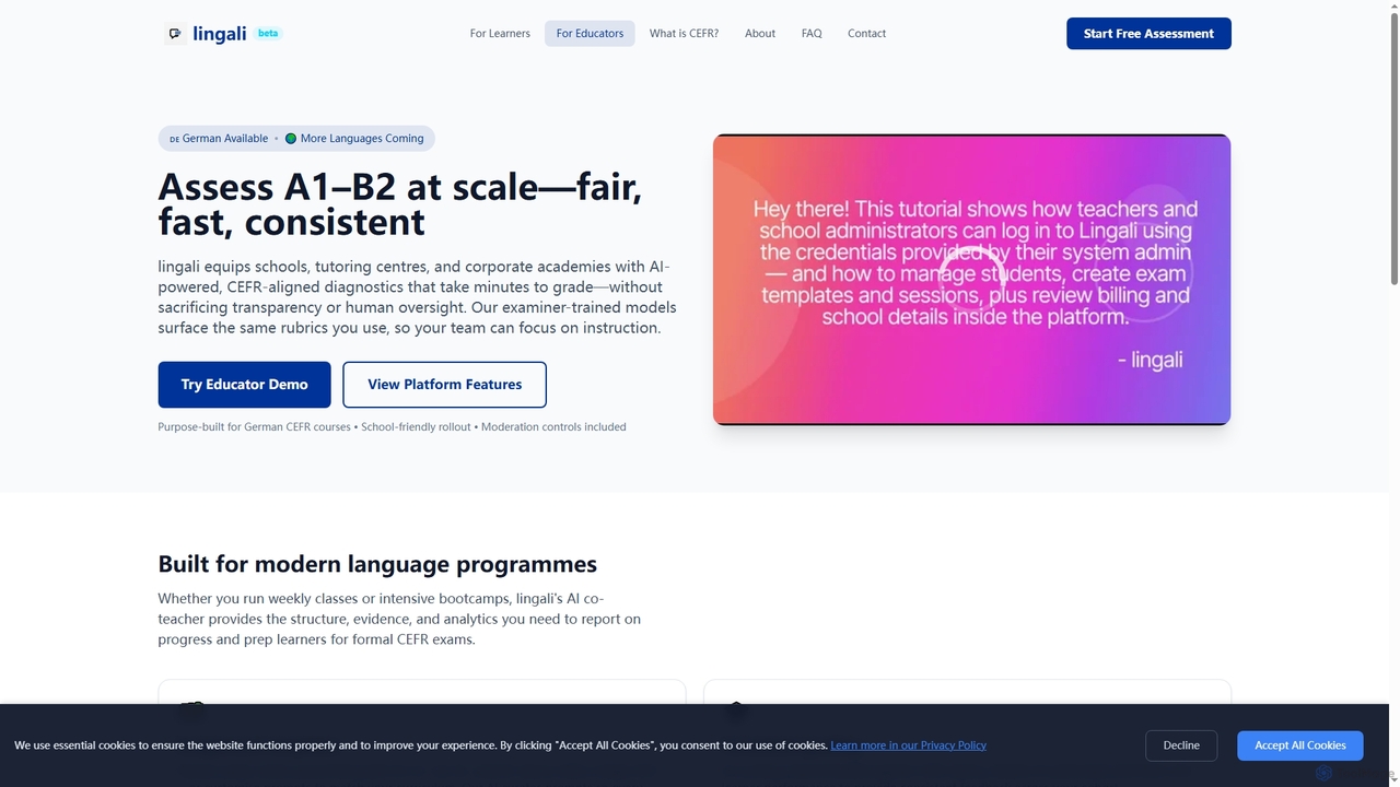 For Educators | lingali - AI-Powered CEFR Language Assessment for Lingali