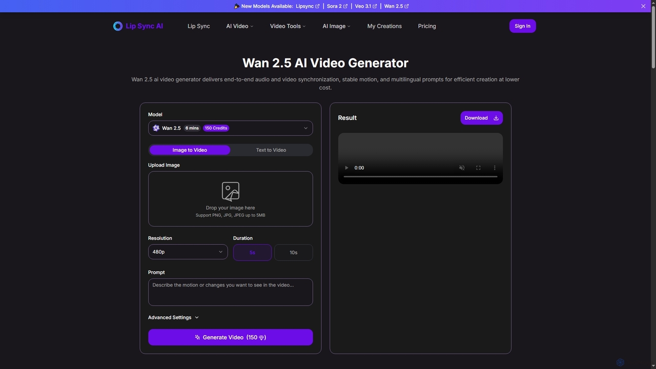 Wan 2.5 AI Video Generator - Lipsync for AI Avatars for Lipsync AI