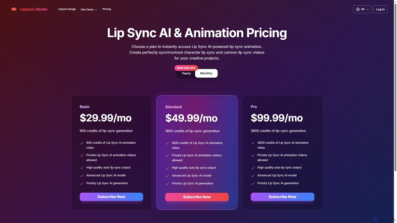 Pricing | Lip Sync AI & Animation for LipSync Studio
