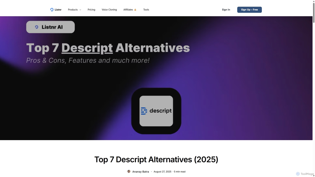 Top 7 Descript Alternatives (2025) | Listnr AI for Listnr