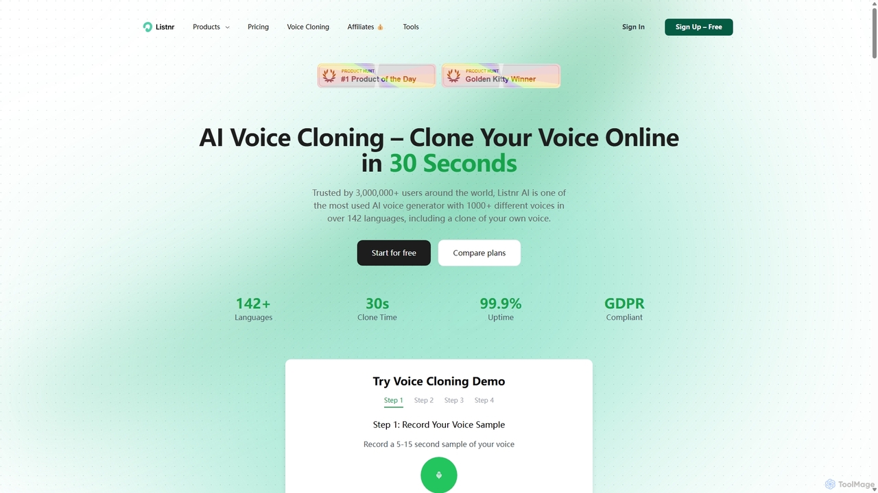 AI Voice Cloning – Clone Your Voice Online in 30 Seconds for Listnr