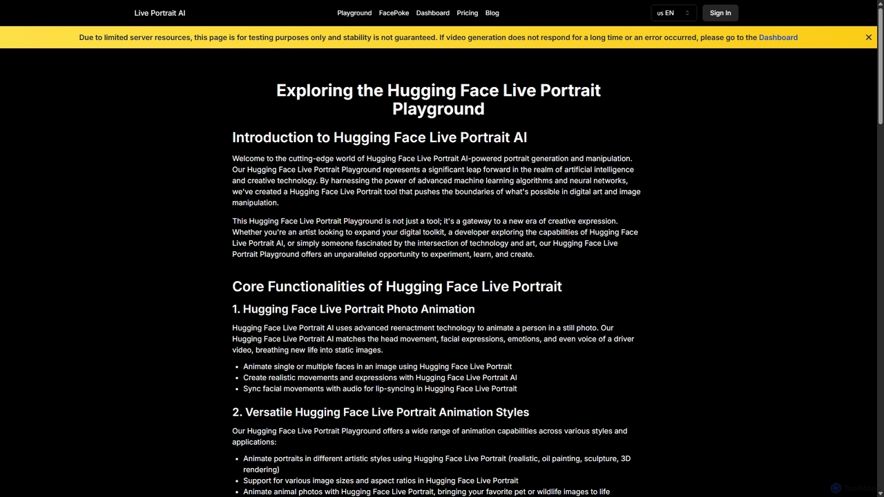 Hugging Face Live Portrait AI Playground Free Online for Live Portrait AI