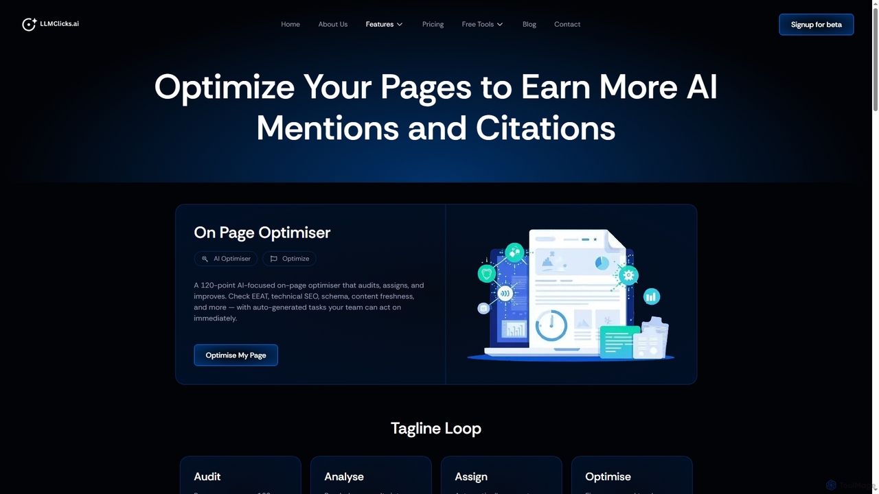 On-Page Optimizer | AI Visibility & Citations 120-Point Audit for Llmclicks
